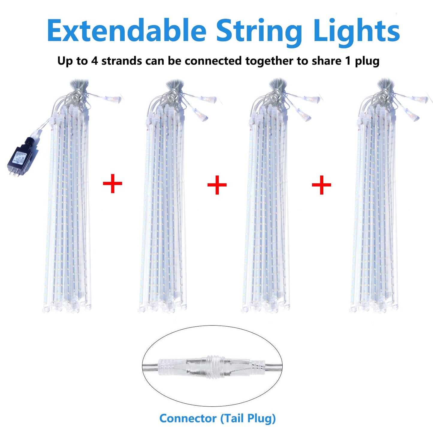 Aluan Christmas Lights Outdoor Meteor Shower Lights White 16 Inch 10 Tubes 360 LED Falling Rain Light Waterproof Snowfall Dripping Icicle Light for Xmas Tree Holiday Decoration Yard Porch Patio