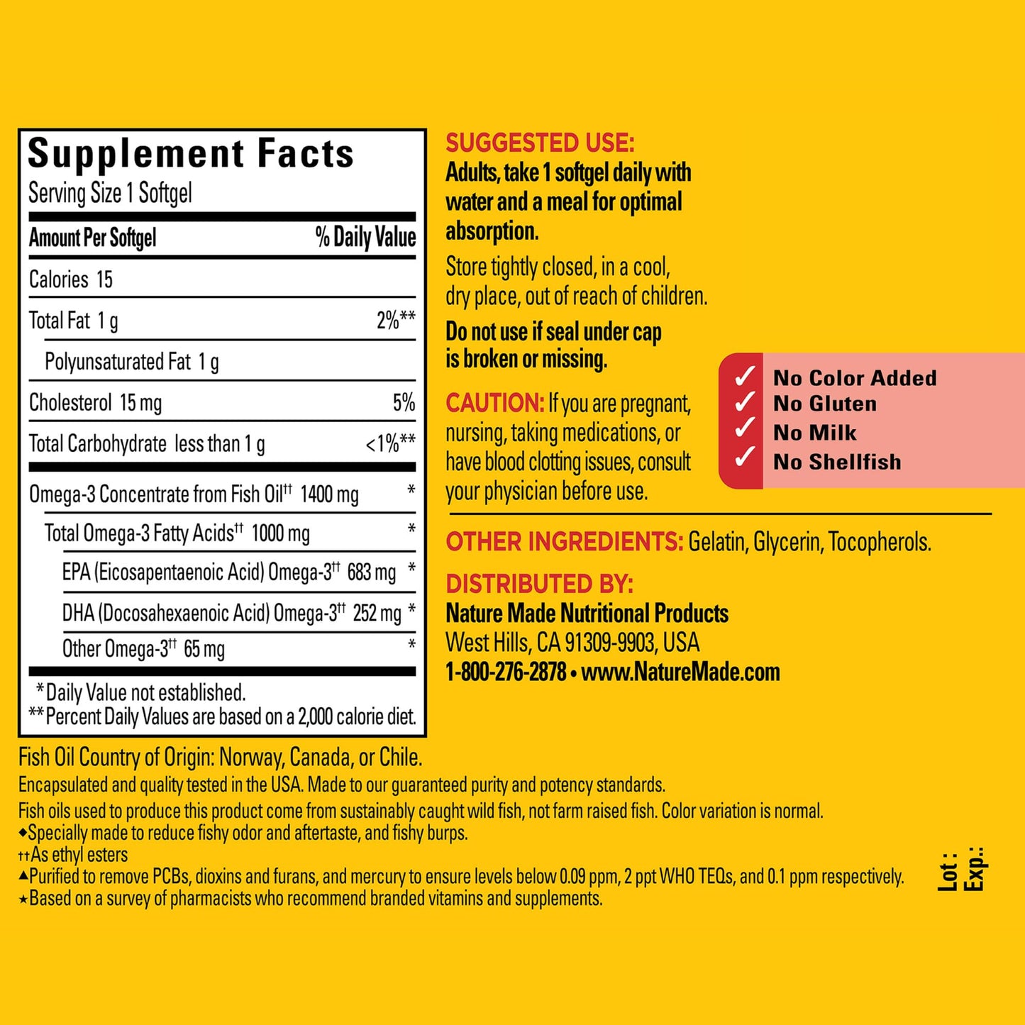 Nature Made Extra Strength Omega 3 Fish Oil Supplements, 1400mg, Fish Oil Omega 3 Supplements as Ethyl Esters for Healthy Heart, Brain, Eyes, Mood Support, 45 Softgels, 45 Day Supply