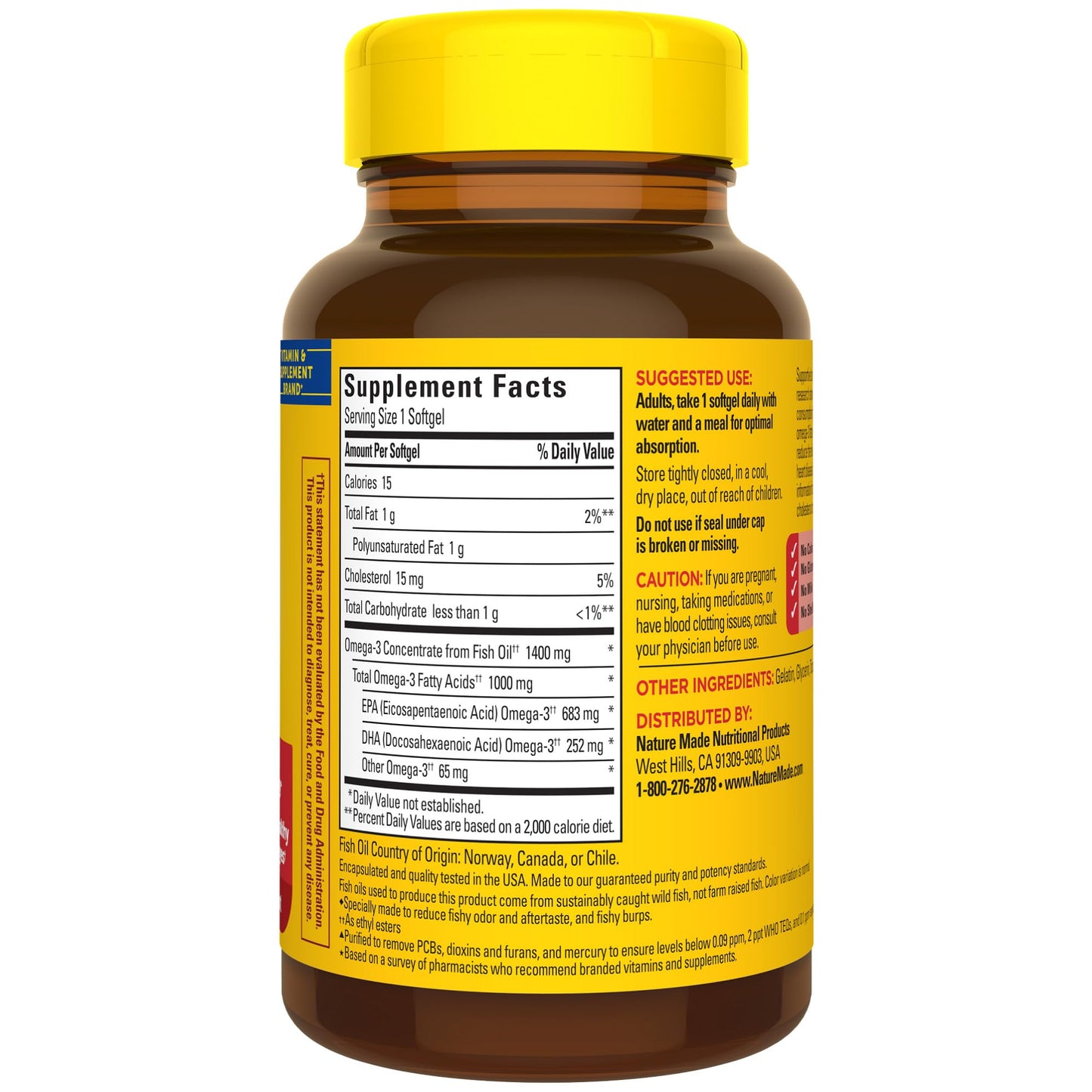 Nature Made Extra Strength Omega 3 Fish Oil Supplements, 1400mg, Fish Oil Omega 3 Supplements as Ethyl Esters for Healthy Heart, Brain, Eyes, Mood Support, 45 Softgels, 45 Day Supply