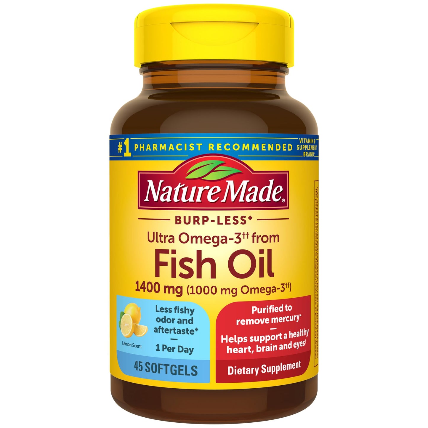Nature Made Extra Strength Omega 3 Fish Oil Supplements, 1400mg, Fish Oil Omega 3 Supplements as Ethyl Esters for Healthy Heart, Brain, Eyes, Mood Support, 45 Softgels, 45 Day Supply