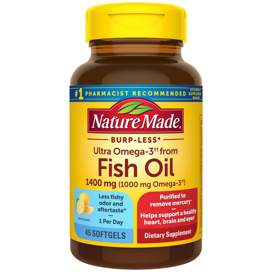 Nature Made Extra Strength Omega 3 Fish Oil Supplements, 1400mg, Fish Oil Omega 3 Supplements as Ethyl Esters for Healthy Heart, Brain, Eyes, Mood Support, 45 Softgels, 45 Day Supply