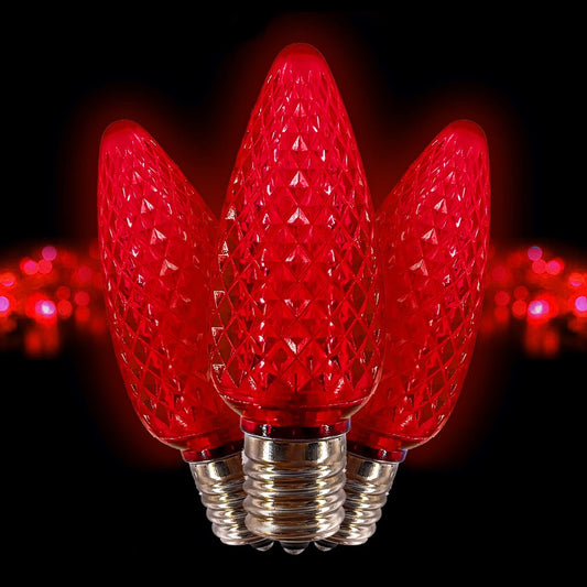 MIK Solutions C9 LED Bulb (Pack of 25) LED RED Replacement Christmas Light Bulbs Faceted Retrofit Candle Shape Commercial Grade E17 Socket Roof Lights Bulbs