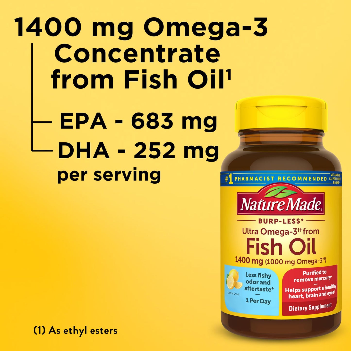 Nature Made Extra Strength Omega 3 Fish Oil Supplements, 1400mg, Fish Oil Omega 3 Supplements as Ethyl Esters for Healthy Heart, Brain, Eyes, Mood Support, 45 Softgels, 45 Day Supply