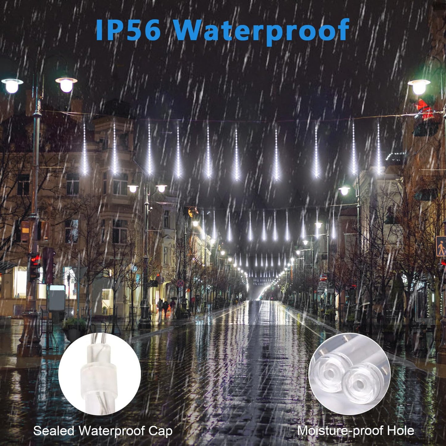 Aluan Christmas Lights Outdoor Meteor Shower Lights White 16 Inch 10 Tubes 360 LED Falling Rain Light Waterproof Snowfall Dripping Icicle Light for Xmas Tree Holiday Decoration Yard Porch Patio