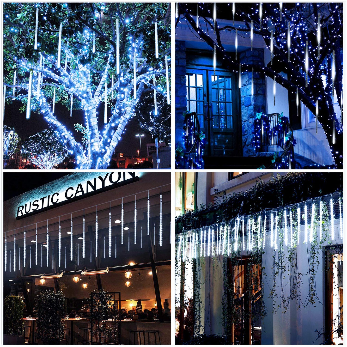 Aluan Christmas Lights Outdoor Meteor Shower Lights White 16 Inch 10 Tubes 360 LED Falling Rain Light Waterproof Snowfall Dripping Icicle Light for Xmas Tree Holiday Decoration Yard Porch Patio