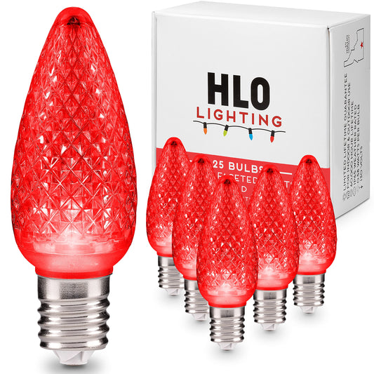 HLO Lighting Set of 25 Red C9 Faceted LED Christmas Light Bulbs for Indoor & Outdoor Use | Durable Replacement Bulb